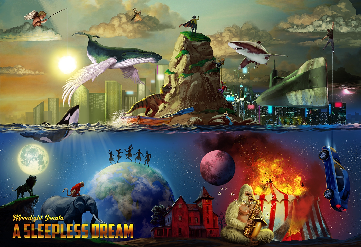 Sleepless Dream hand-drawn movie poster composition